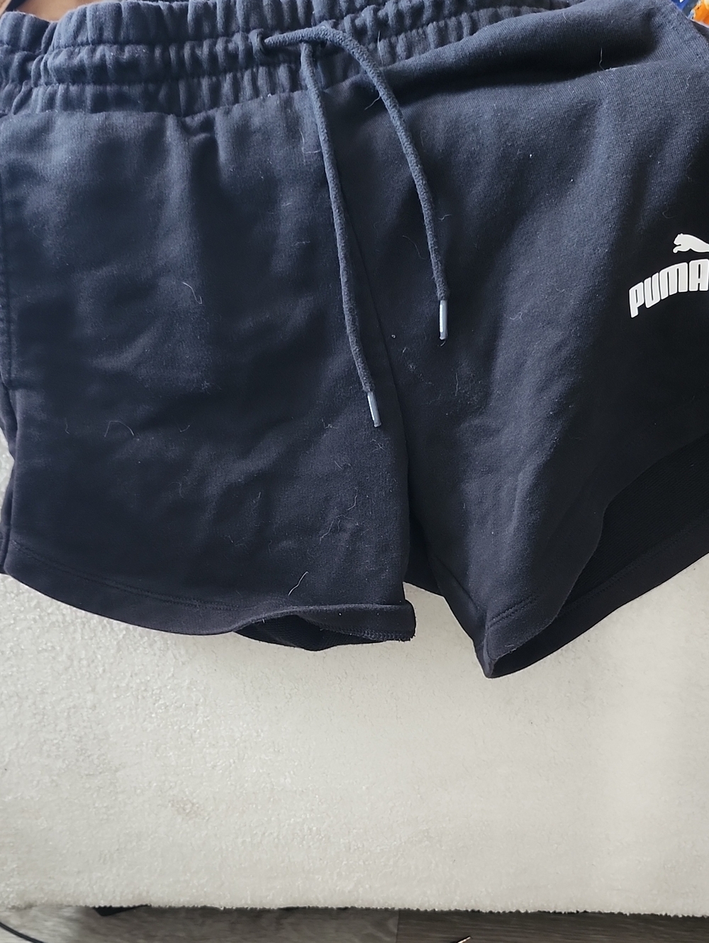 Puma Womens  Black Athletic Drawstring Shorts with Logo